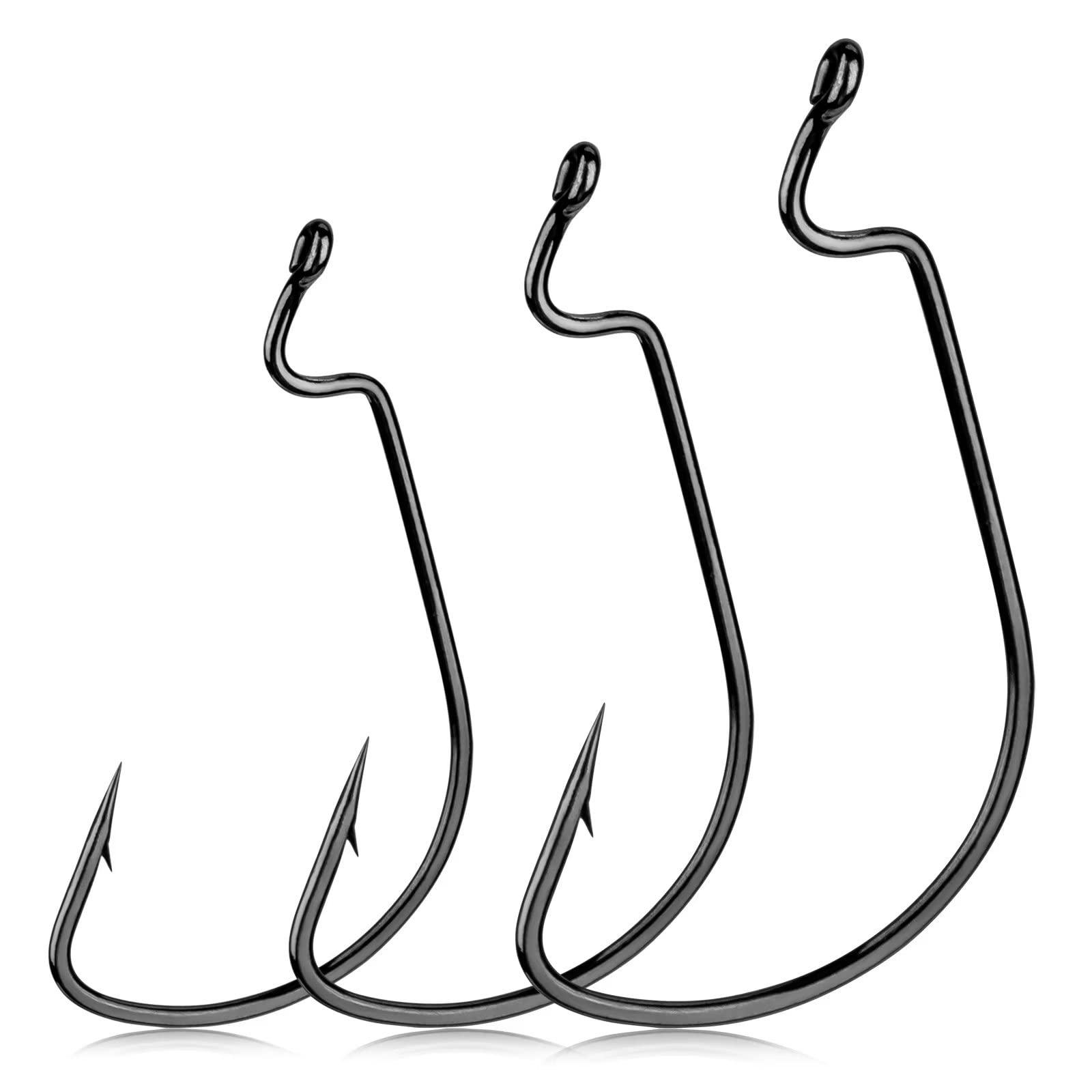 

THKFISH Offset Barbed Shank Worm Round Bend Wide Gap Offset High Carbon Steel Bass Fishing Hook Set 100-Pack Hooks, Hooks, Hooks, #2 #1 1/0 2/0 3/0