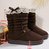 Fashion Sweet Lace Bowknot Snow Boots Women Faux Suede Knitted Snow Boots Woman Winter Platform Soft Soles Thick Warm Booties Female