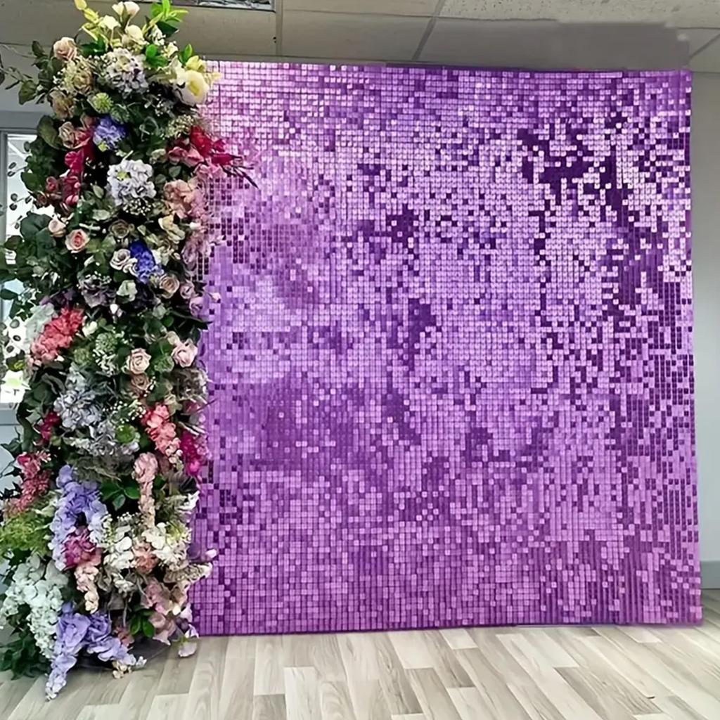 Shimmer Wall Backdrop Purple Wall Panels Square Sequin Shimmer Backdrop Decoration for Birthday Party,Wedding, Anniversary