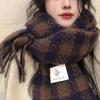 Women's Korean-Style Imitation Cashmere Plaid Scarf – Thick, Warm, and Versatile for Fall and Winter