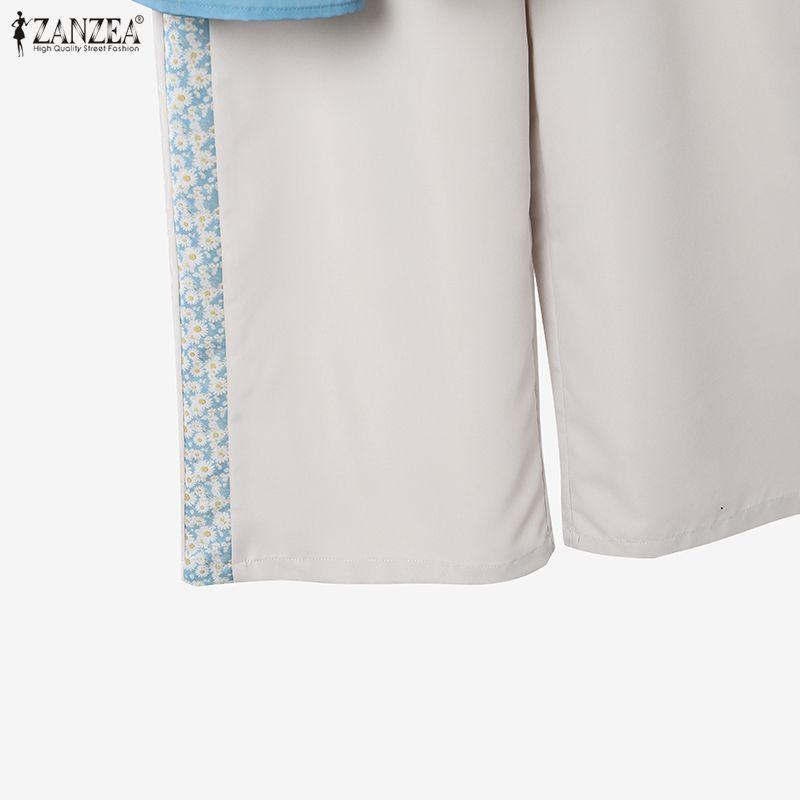 ZANZEA Women Long Sleeve Floral Blouse and Long Pants Casual Two Piece Suit Sets