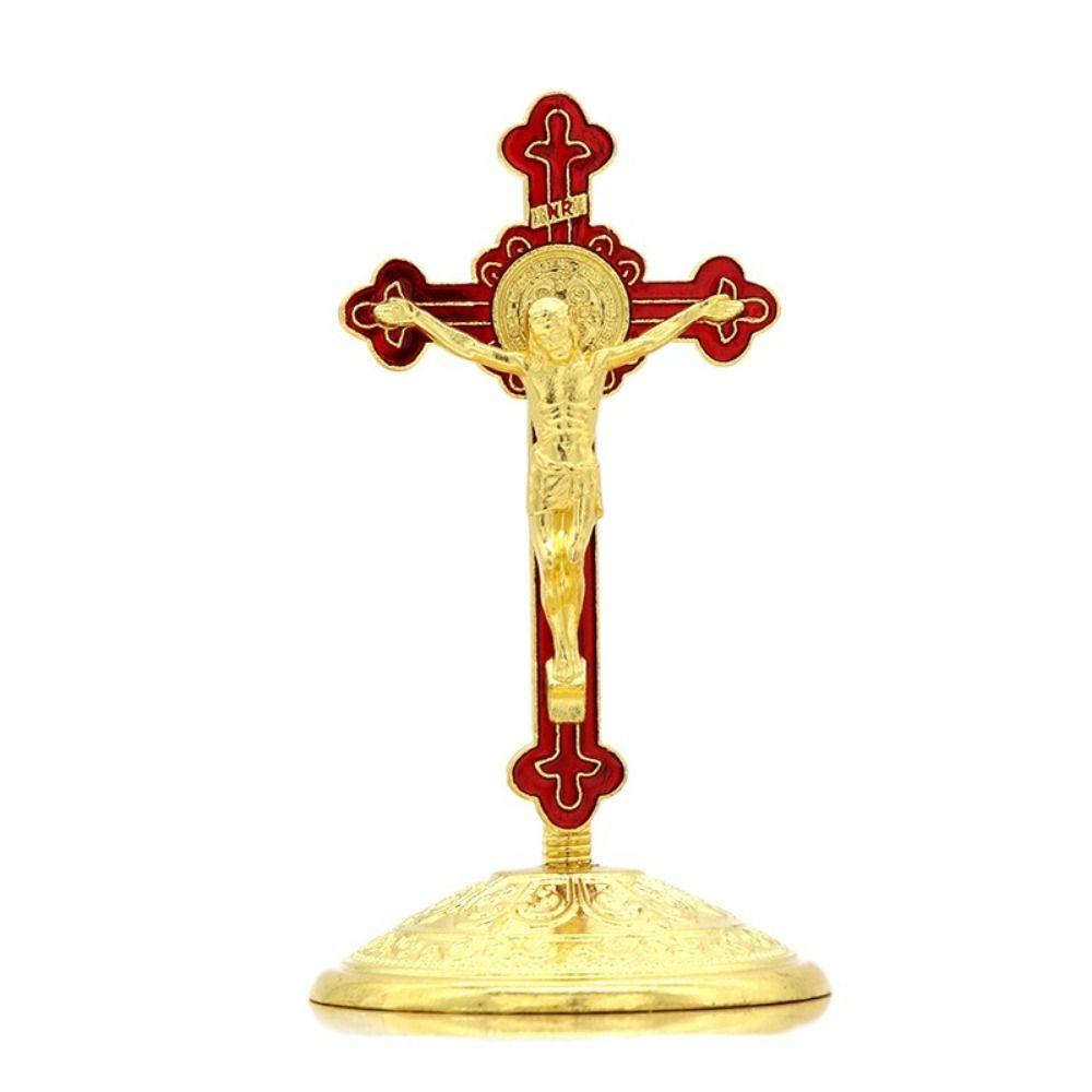 With Stand Zinc Zinc Alloy Cross Ornaments Religious Plated Gold Statue Church Cross Ornaments  Home Decor