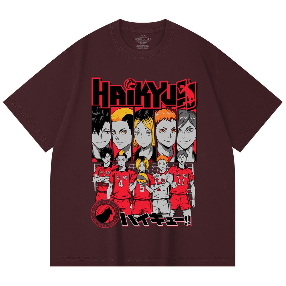 

230 Gsm 100% Cotton Haikyu V8 Nekoma High Print Unisex Heavy Cotton T Shirt 2XL вина червоного кольору