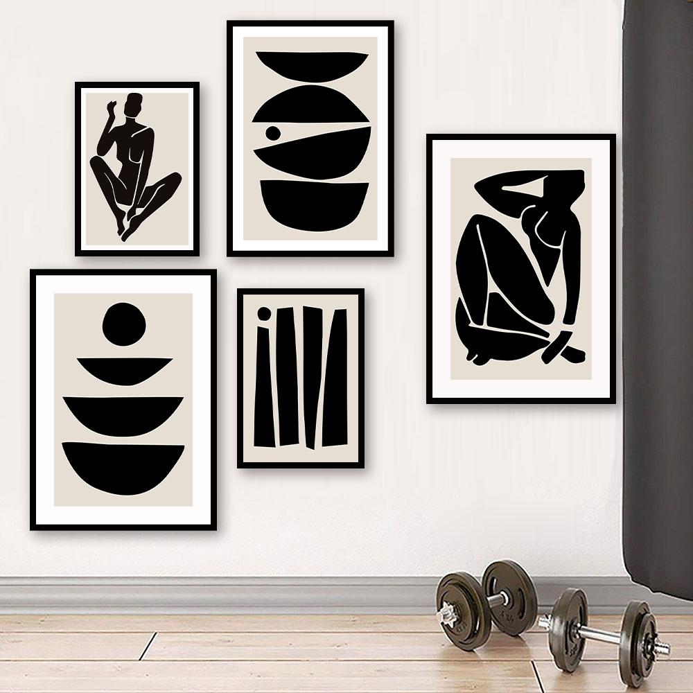 Beige Black Poster Abstract Geometry Female Canvas Painting Wall Printing Picture Bedroom Living Room Indoor