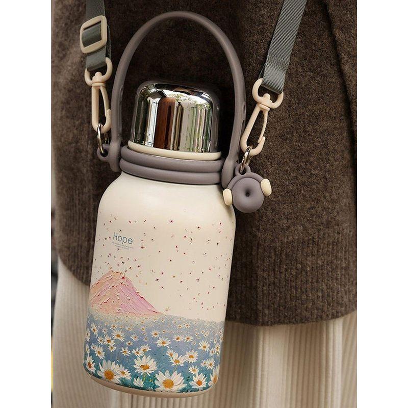 New Japanese Stainless Steel Insulated Water Bottle, European-Style Large-Capacity Thermos Cup, Outdoor Tea Brewing Cup for Girls and Students