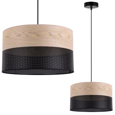Single Hanging Lamp Classic Oak Veneer Lampshade 30Cm