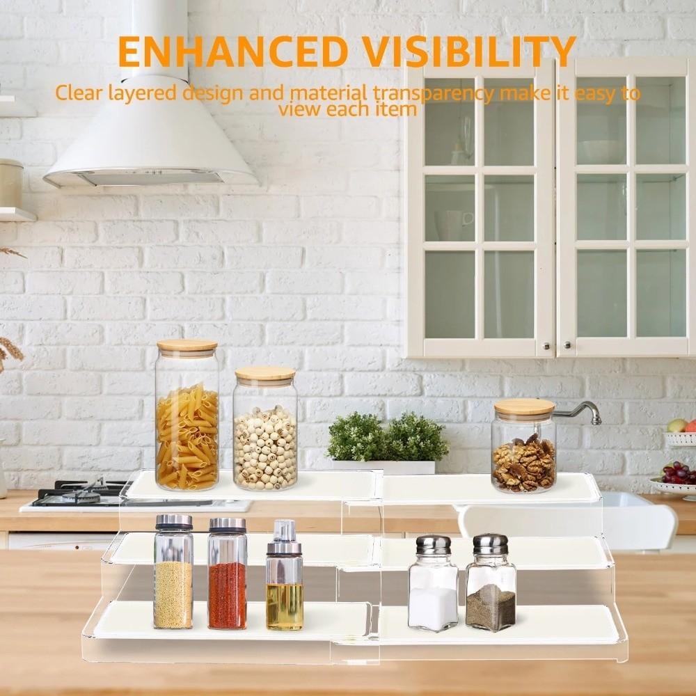 3 Tier Expandable Step Shelf Visible Cabinet Storage Rack Countertop Display Shelf  Pantry