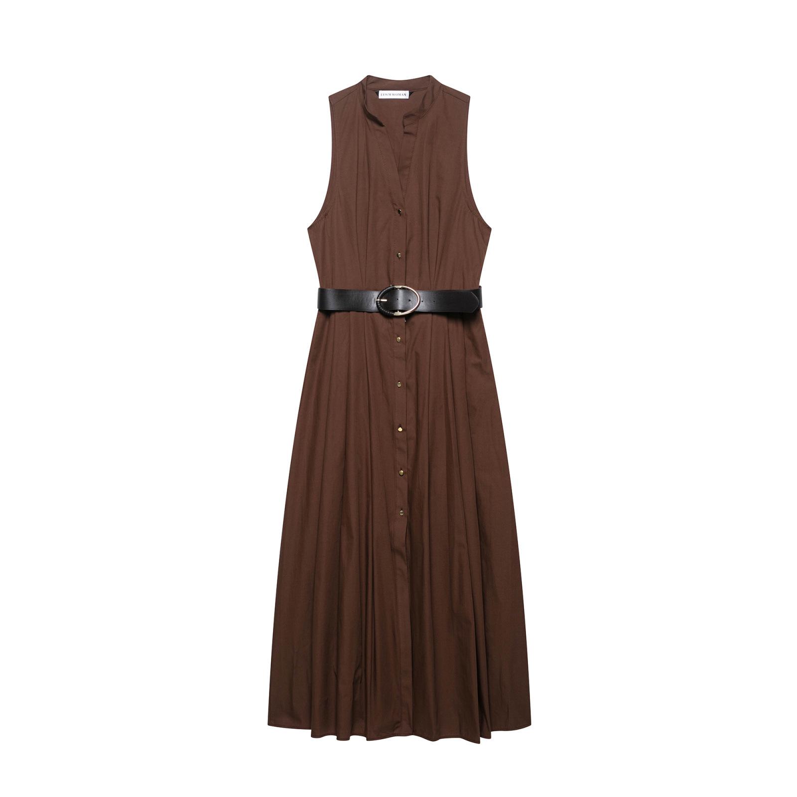 

2025 Summer V-Neck Sleeveless Dress with Slimming Waist Belt Small