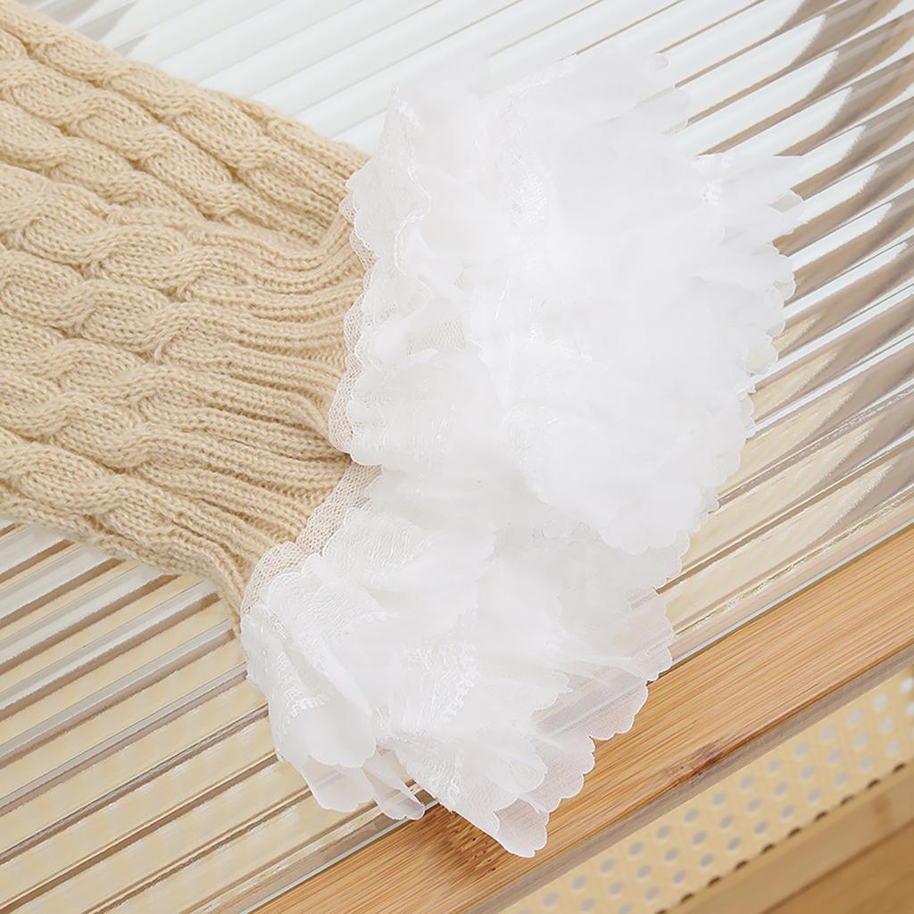 Aesthetic Elegant Layered Ruffled Lace Trim Leg Warmer for Women Japanese Cable Knit Leg Sleeve Covers Knee Length Socks