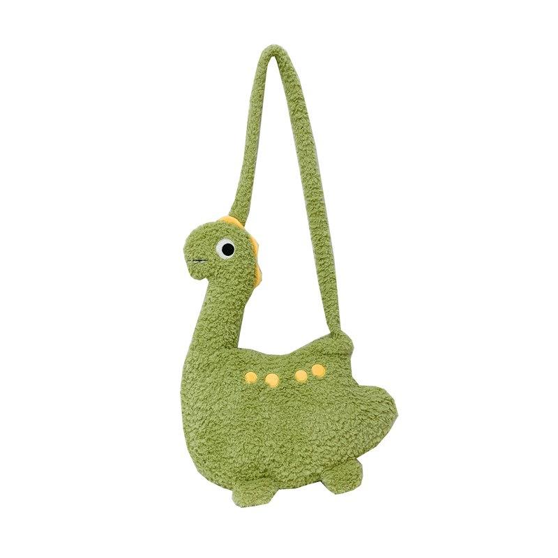 Women funny dinosaur plush shoulder bag girl cute cartoon crossbody bag зелёный