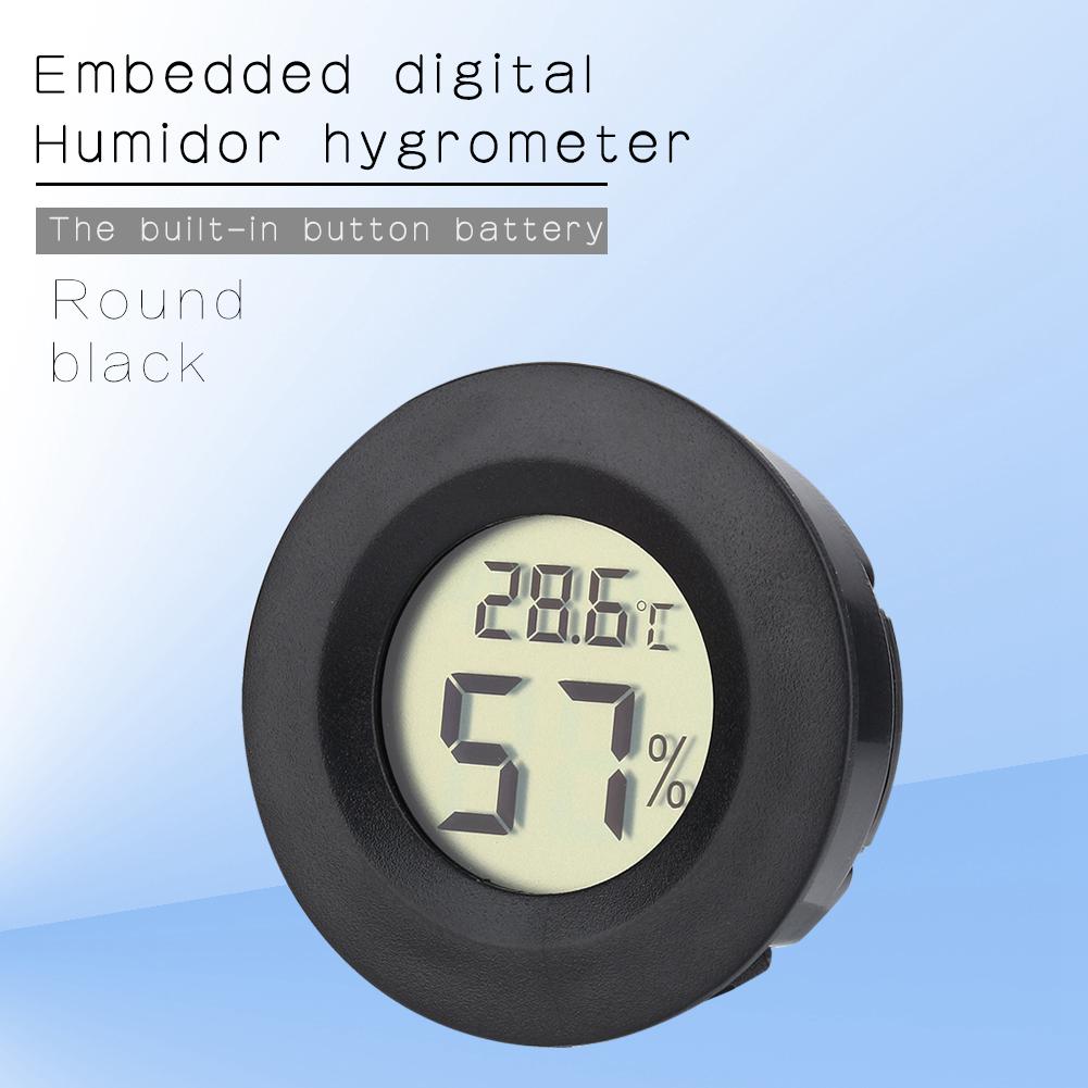 LCD Cigar Hygrometer Thermometer with Embedded Installation, Temperature and Humidity Meter for Humidor, Black Round Face