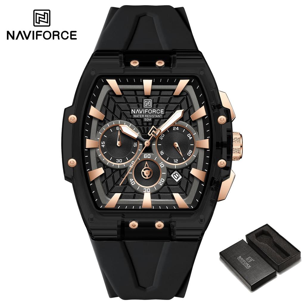 NAVIFORCE Original Men Sports Chronograph Watch Quartz Movement Silicone Strap 50m Waterproof Luminous Pointer Lightweight Men Casual Watch NF6113