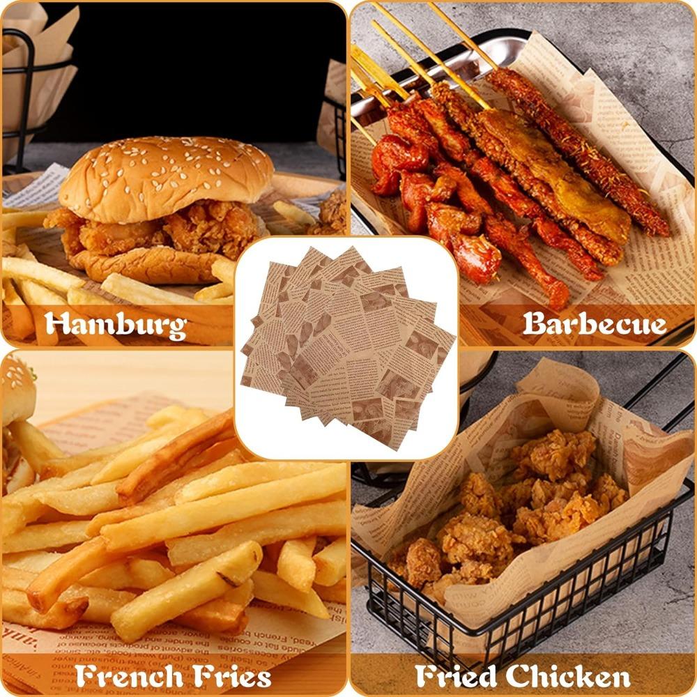 50 ks Olejivzdorný voskový papír pro balení sendvičů, obalů, burgerů, chleba, smažených jídel, fritézy, horkovzdušné fritézy, pečicí papír, podložka na talíř, příslušenství