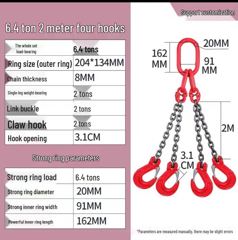 Lifting Chain Sling Set with Four Legs and Two Hooks - Grade 80 Manganese Steel Rigging