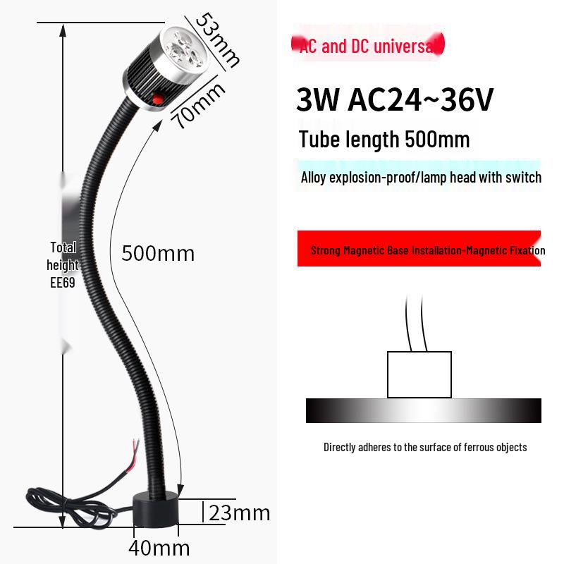 LED Pracovní světlo pro obráběcí stroje – Hadicové magnetické světlo s husím krkem pro CNC soustruh 24V/220V