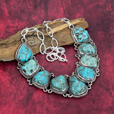 Collier en argent sterling massif 925 avec turquoise et chaîne réglable, collier de bijoux en pierres précieuses fait à la main pour le Memorial Day