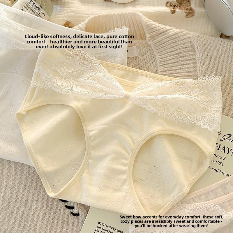 Ladies Spring and Autumn Sexy Lace Pure Cotton Waist Extended Crotch Triangle Briefs