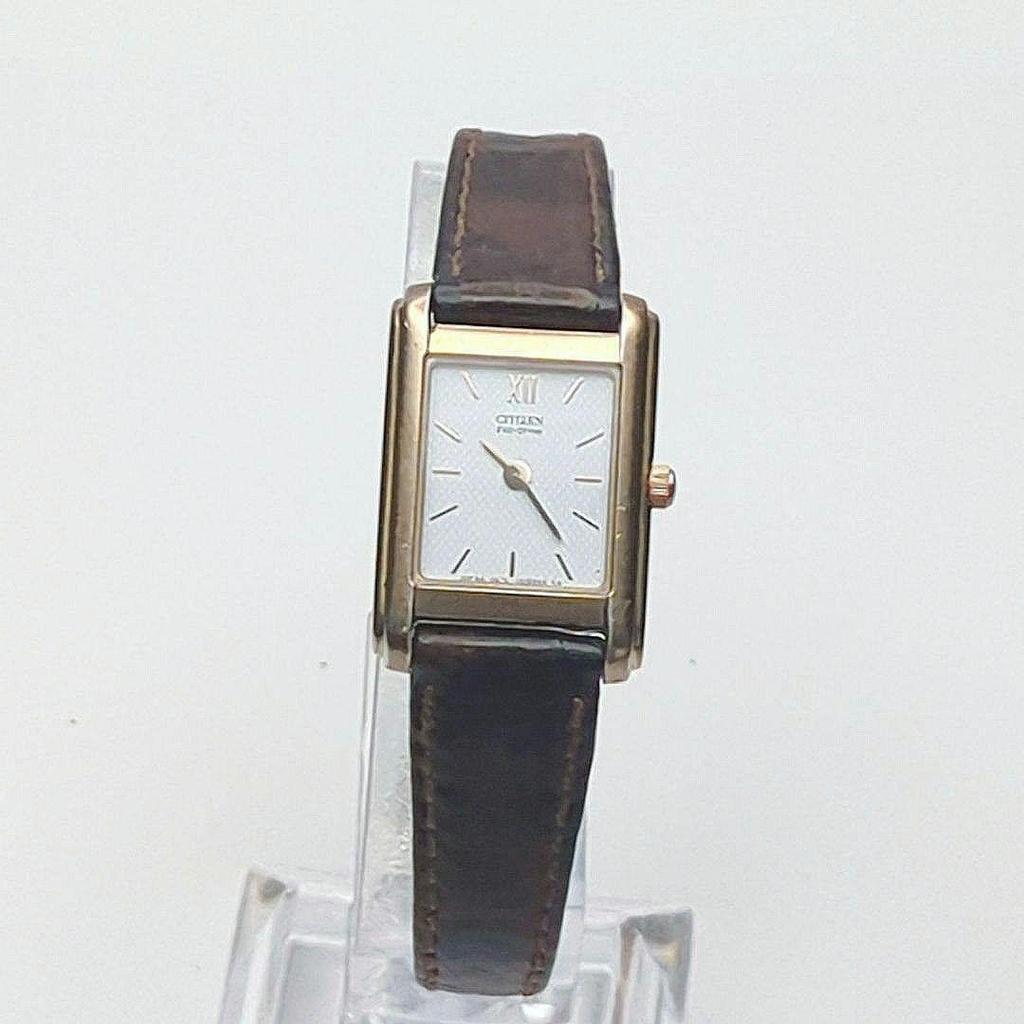 Used Working Item CITIZEN Eco-Drive Solar Ladies Square Vintage Gold Genuine Belt