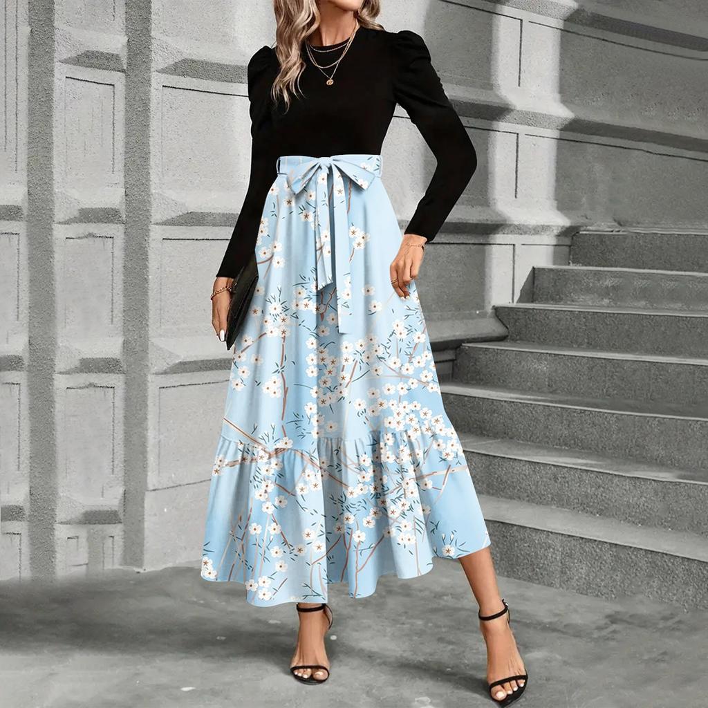 Modisches und elegantes Kleid mit Blumendruck und hoher Taille für Damen