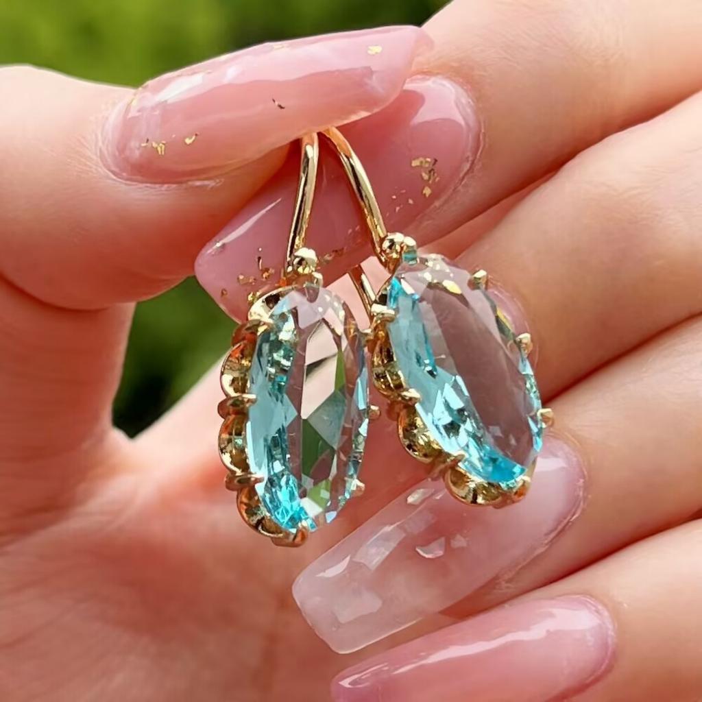 Oval Cut Gemstone Earrings with Claw Prong Setting Dangle Hook for Women Elegant Jewelry Accessory