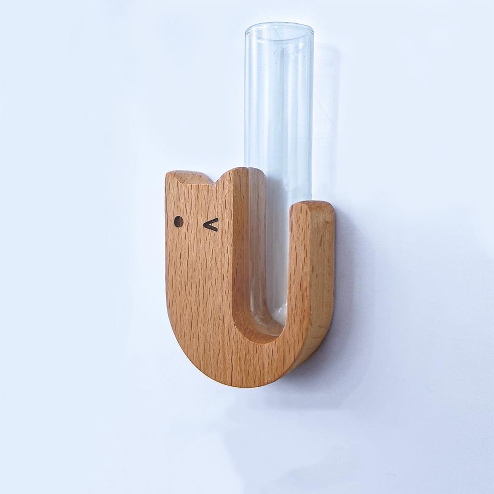 Funny Wooden Pet Cat Hair Vase Cartoon with Glass Tube Pet Hair Storage Box Magnetic Fridge Magnet Vase Fridge Decoration