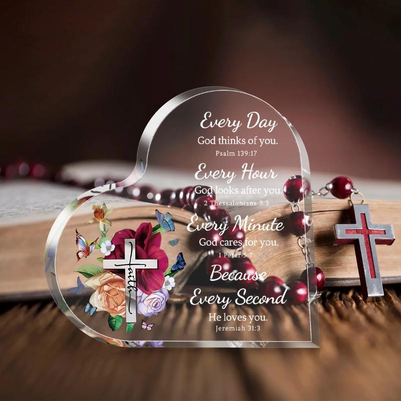 2D Flat Christian Gift Acrylic Heart Desktop Decoration Plaque, Home Decor Plaque Hanging Wall Art Decorative Garden Decoration for Room Door Signs Ha