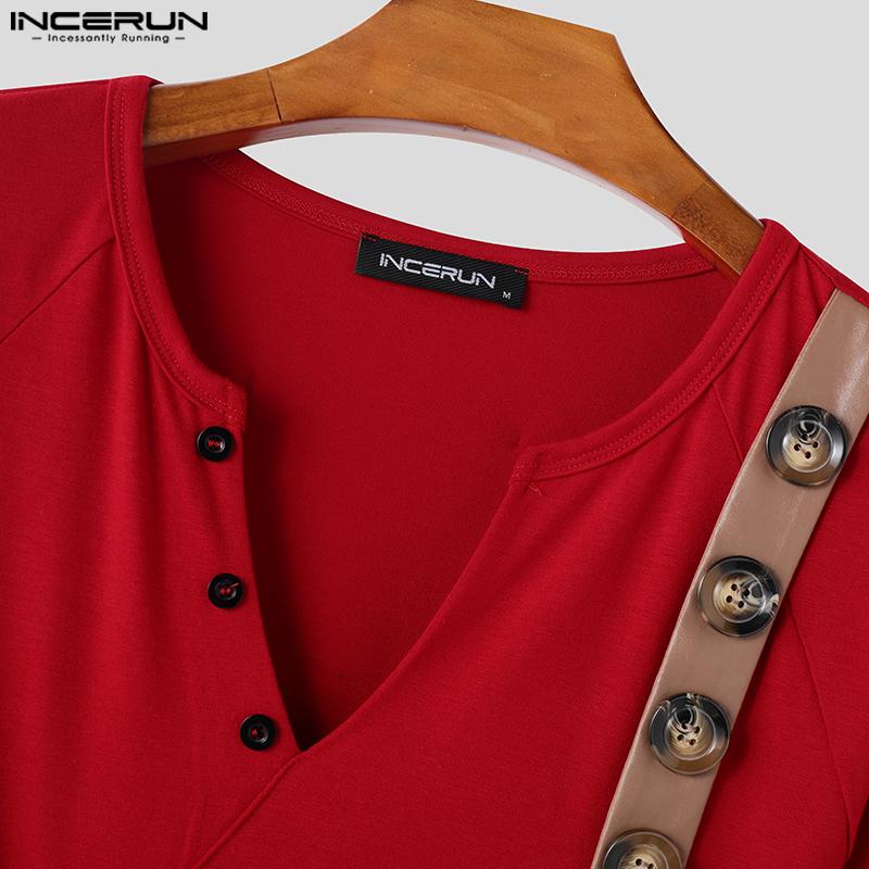 INCERUN Herren V-Ausschnitt Langarm Cutout Unregelmäßig Lässig Slim T-Shirts Unterhemden