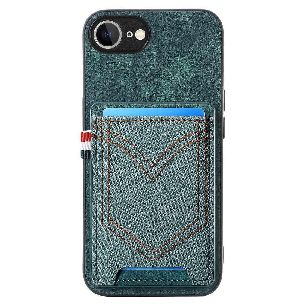 For iPhone 16e Phone Case Retro Jean Cloth Texture Leather Back Cover with Card Holder