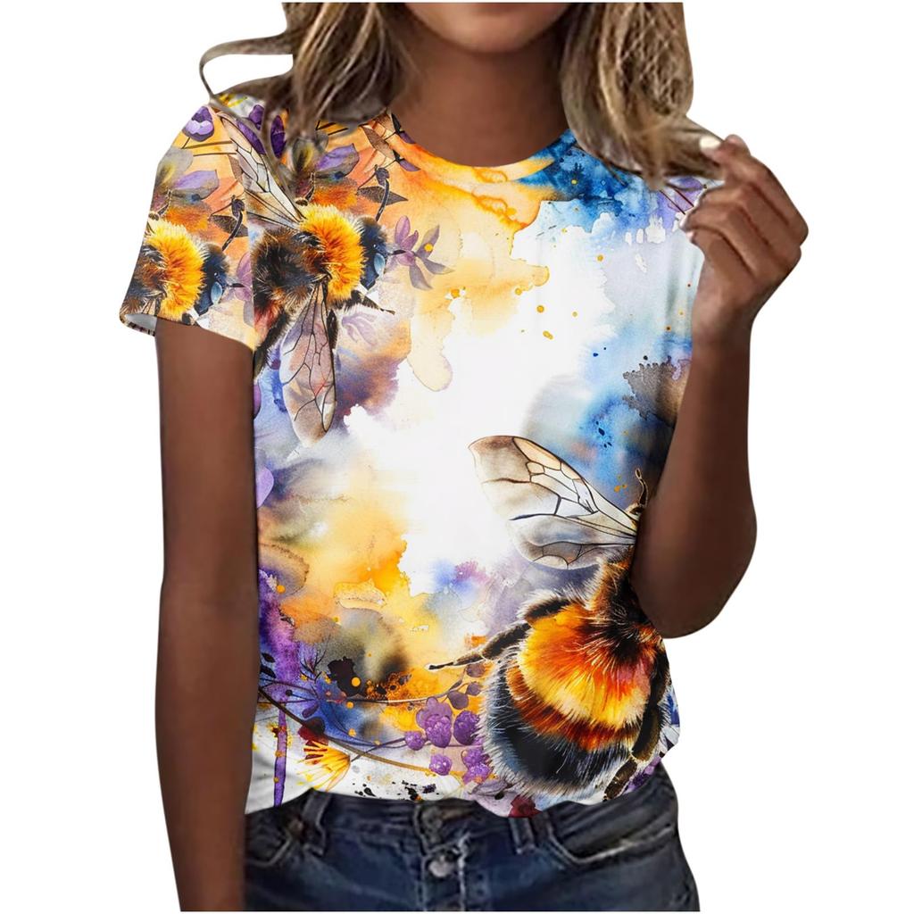 Cute Honey Bee Graphic 3D Print T-Shirts Women's Short Sleeves Elegant T Shirt Streetwear Y2k Harajuku Tees Tops Female Clothing