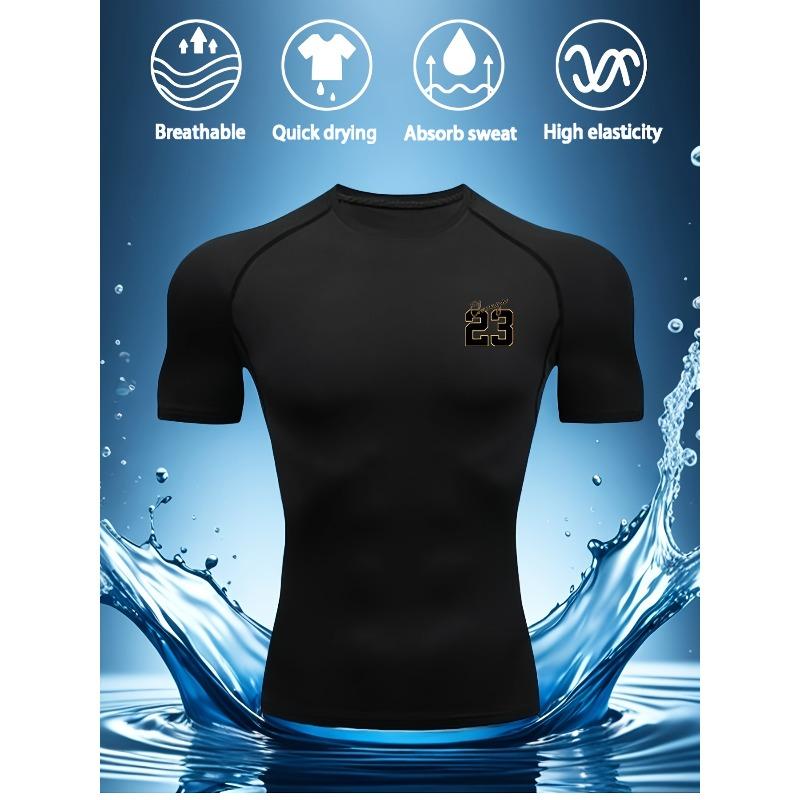 Men's White Number 23 Print Compression Rash Guard, Breathable Quick Dry High Elasticity Gym Workout & Water Sports Top