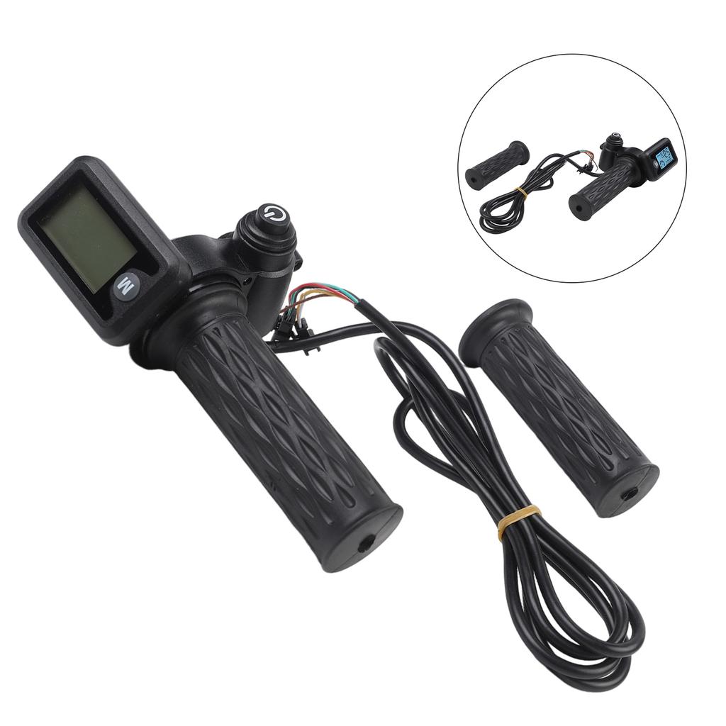 Acelerador de Manillar para Bicicleta Eléctrica con Pantalla LCD para Velocidad y Voltaje Longitud del Cable 170cm Se Adapta a Sistemas de 36/48/60/72V Incluye Par