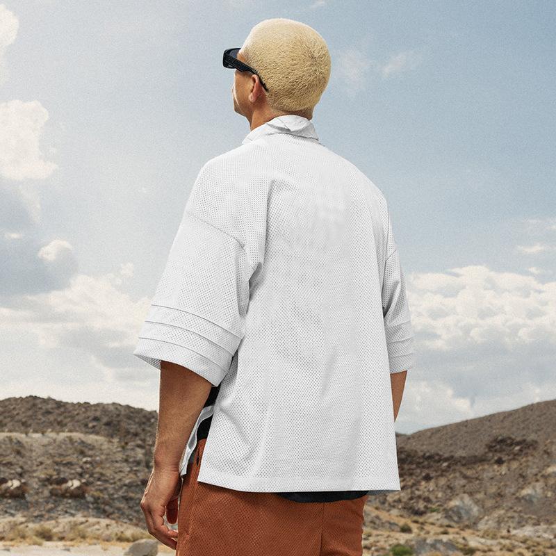 New Men'S Polo Shirt Made Of Pure Cotton With Dropped Shoulders High-Quality Loose Fit For Fitness Versatile For Daily Exercise Short Sleeved Casual