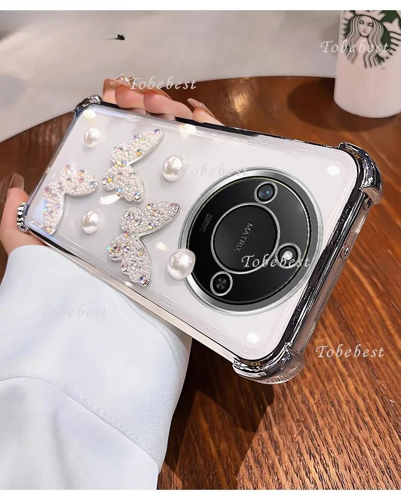 3D Pearl Butterfly Shockproof Plating Silicone Case for Huawei Honor X70i X60 X60i X50 X50i X40 X40i X30i Pro X9A X9B X8B X8C
