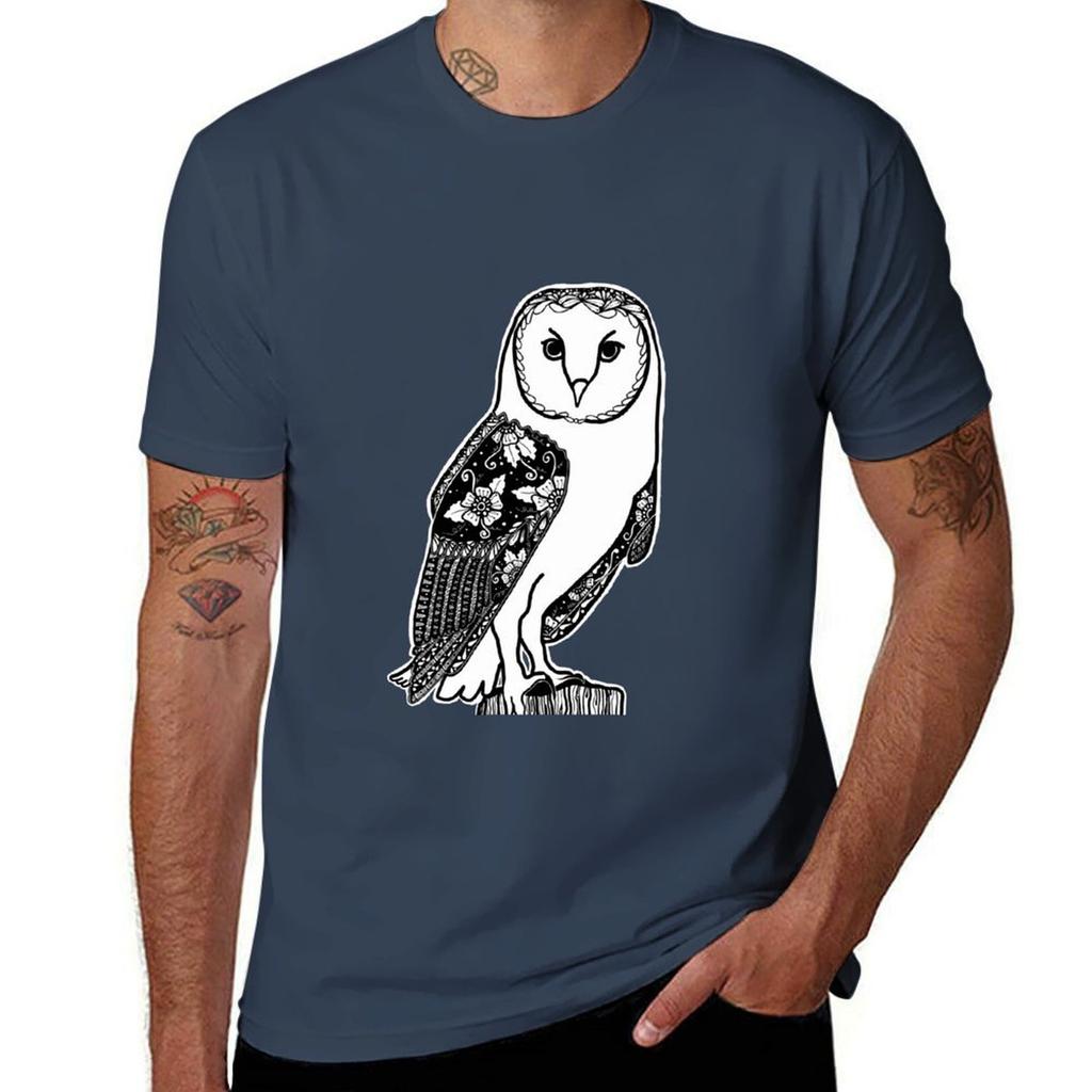 Owl Floral Zentangle Tshirt Work Short Sleeve Cotton Top