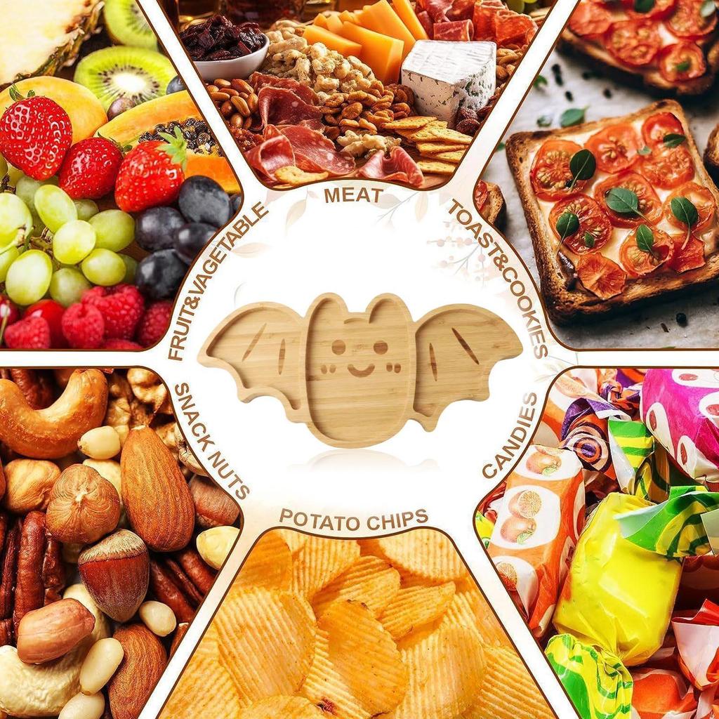 Halloween Charcuterie Appetizer Tray Portable Bat-Shaped Wooden Serving Tray Food Storage Plate For Seafood Fruits Meats