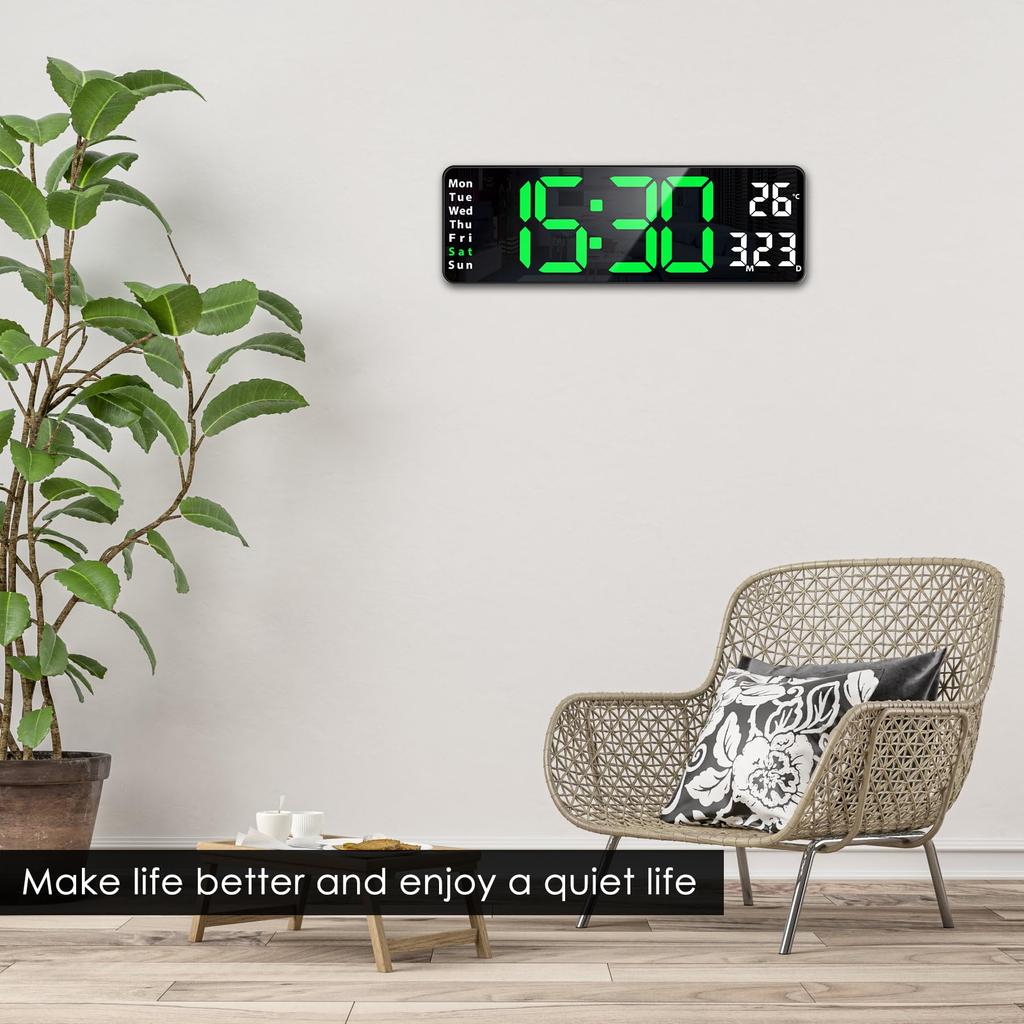Digital LED Clock, Alarm Clock, Table Clock, Time, Date, Calendar Display, Brightness Adjustable, Large Screen, Dual Alarm Function, Waterproof, Loud