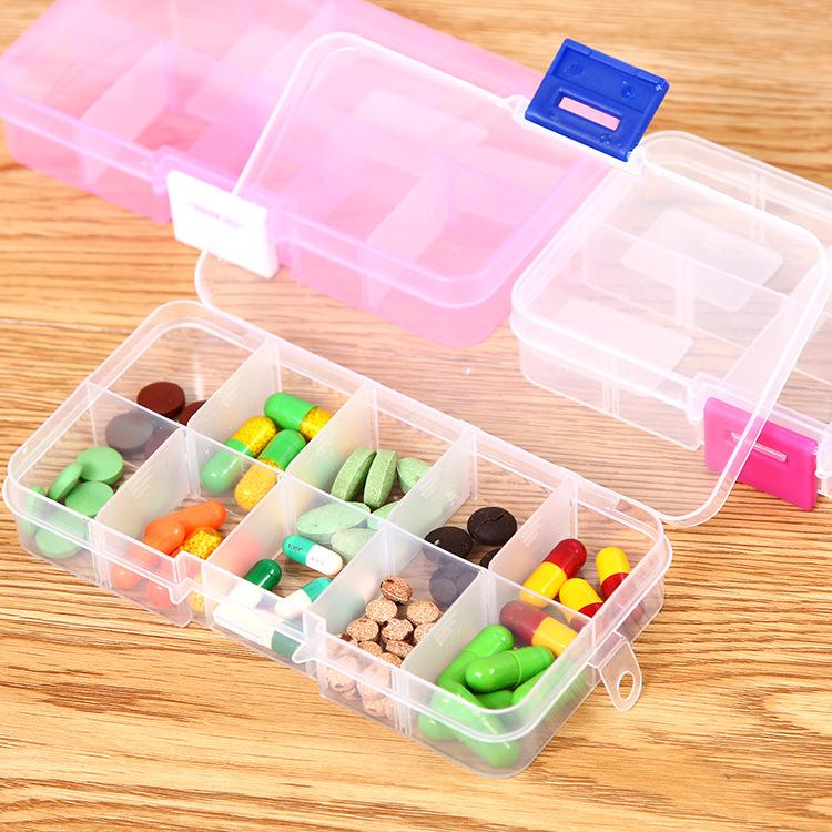 Detachable DIY Classification Transparent Mini Portable Medicine Box Travel Storage Box 10 Grid Jewelry Box Organizer Box