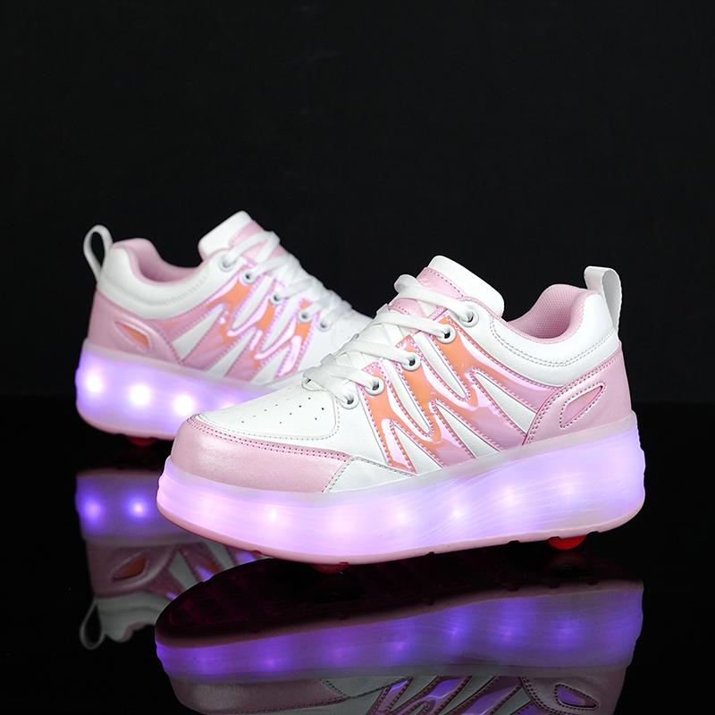 Kids Sneakers Led Light Shoes Children's Boys Girls USB Charging Glowing Sport Wheels Outdoor Parkour Roller Skate Shoes