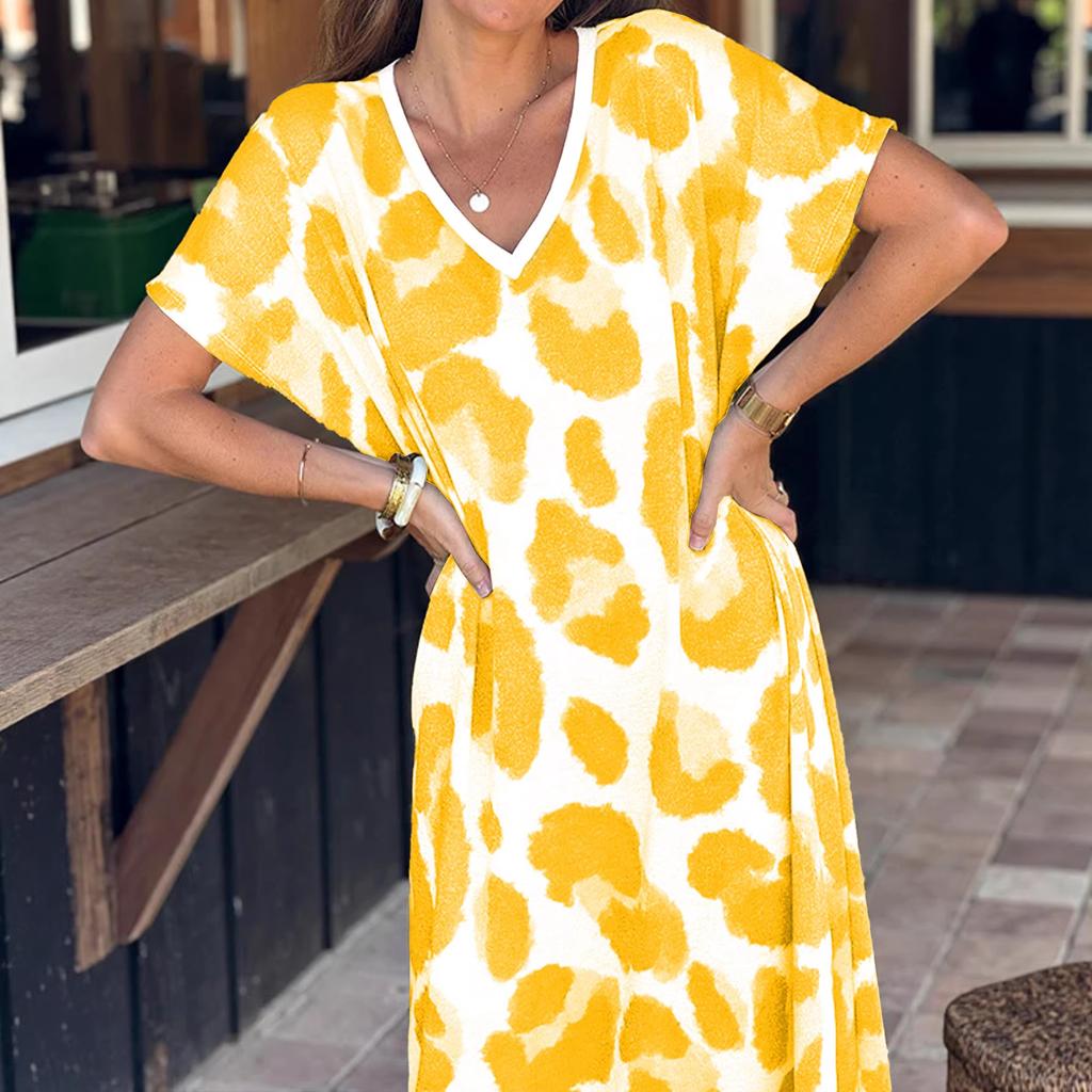 Personalized Casual 3D Printed Summer New Style V-neck Loose Short-sleeved Dress