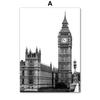 Modern London City Landmark Landscape Wall Art Canvas Painting Black White Poster Big Ben Bus Dandelion Pictures Home Room Decor