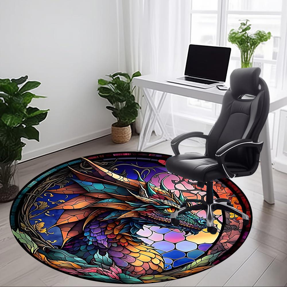 1pc Stained Glass Dragon Office Round Area Rug, Under Office Chairs Bedroom Living Room Home Decor, Room Deco