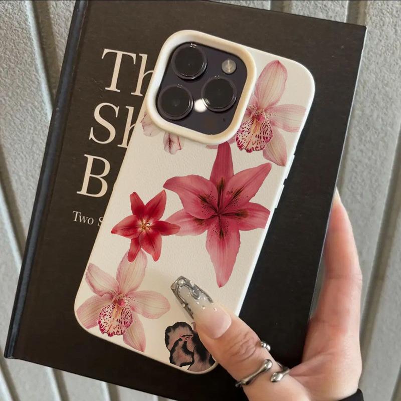 

Artistic Red Flower Lychee Texture Phone Case For iPhone 17 16 15 14 13 12 11 Pro Max 17 Air 15 14 Plus X XS XR 16E Soft Cover iPhone 15