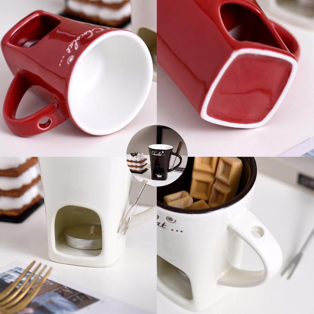 Kreative Schokoladen-Käsefondue-Tasse mit Gabel Keramik-Hot-Pot-Tasse für Dessertliebhaber