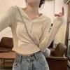 Wind Short Small T-shirt Long-sleeved Women's Autumn Versatile Slim-fitting Inner Collar Bottoming Shirt Solid Color Top