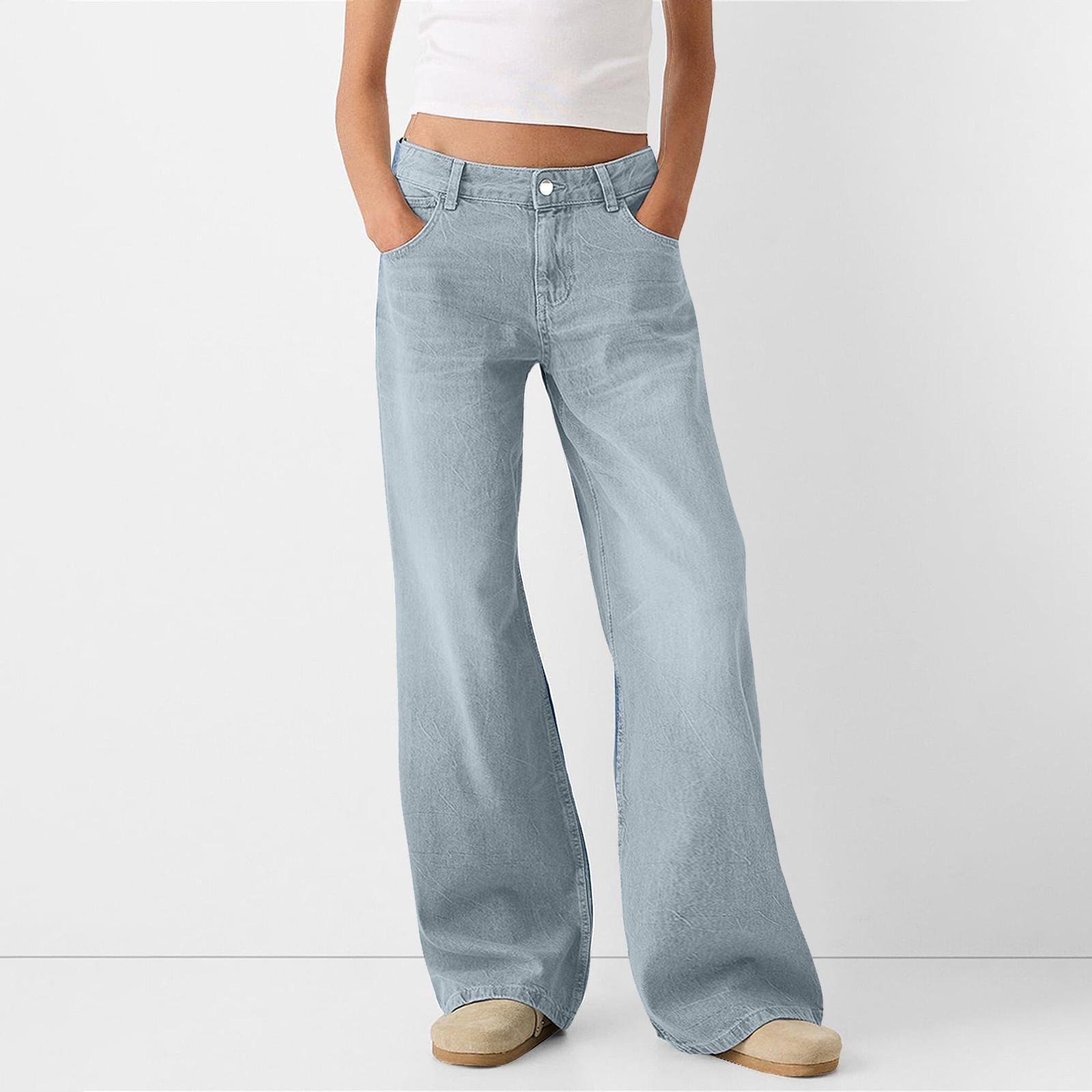 

Ladies Fashion Retro Personality Wash Old High-Waisted Retro Loose Straight Leg Jeans XL