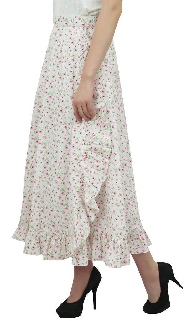 Phagun Floral Printed Wrap Self Belt Cotton Ruffled Magic Women's