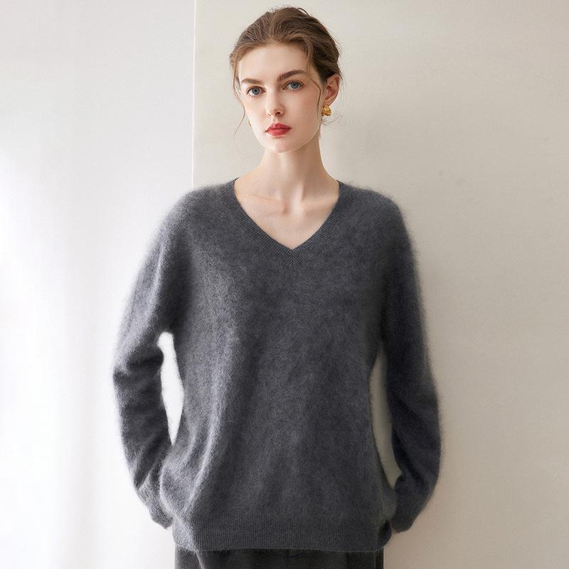 2026 Le Kasha Women's 100% Cashmere V-Neck Long Sleeve Knit Pullover - Autumn/Winter Base Layer