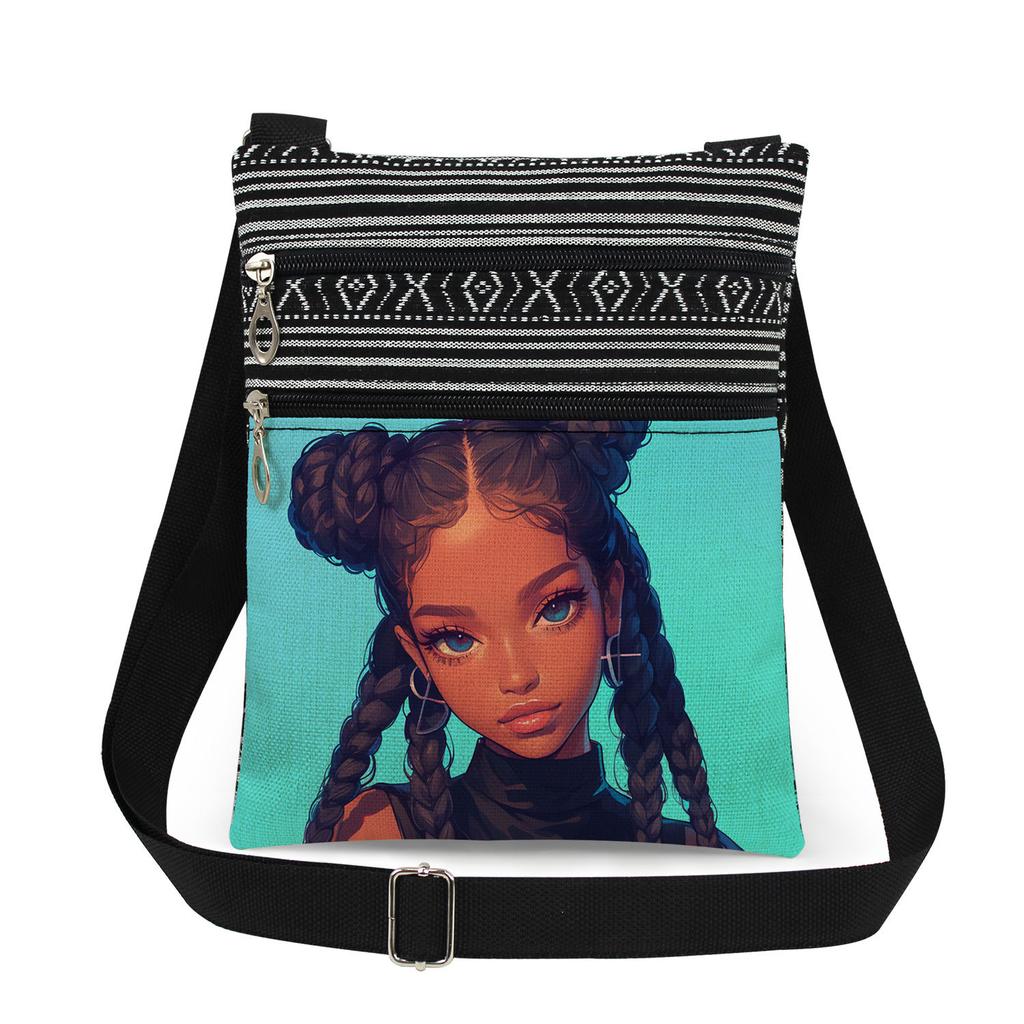 1PC Black Girl Print Tote Bags Women Shoulder Handbags Postman Package 6898