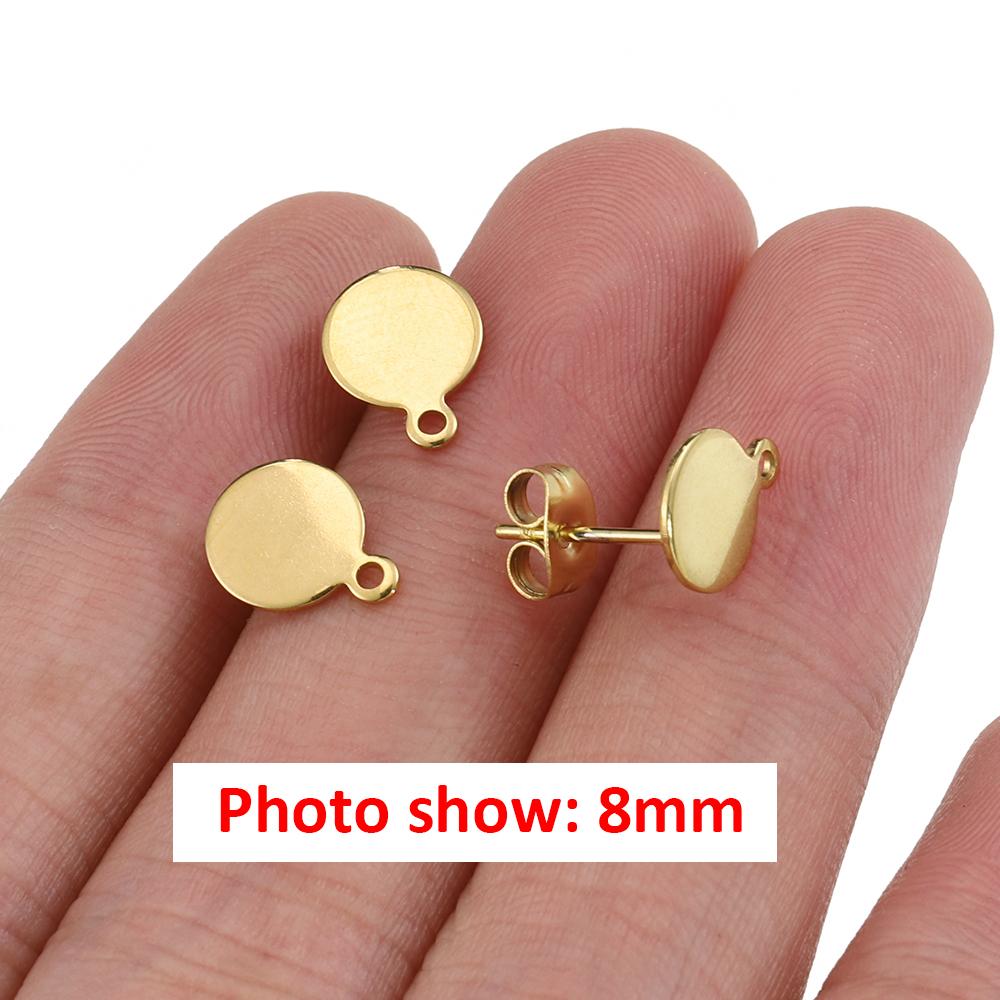 10pcs Stainless Steel Round Ear Studs for Earrings Base Jewelry Making DIY Gold Color Dangle Hole Charm Pendants Components