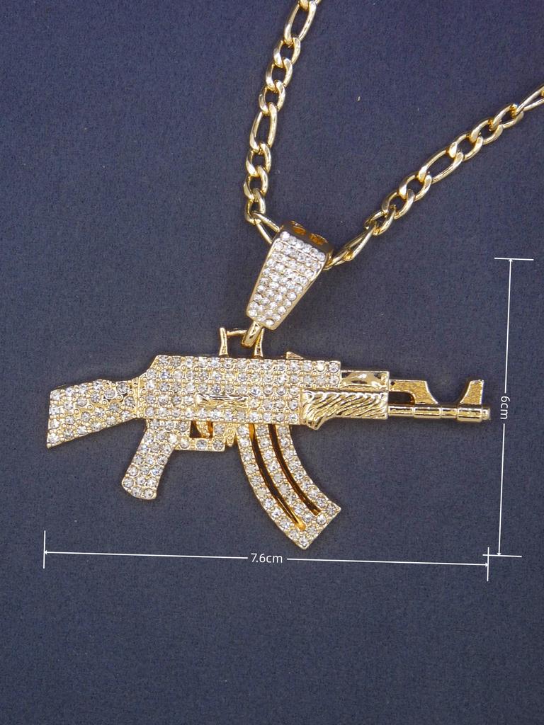 Men's Hip Hop 14K Gold Plated AK Gun Pendant Necklace Rhinestones Daily Party Wear Fashion Zircon Accessory